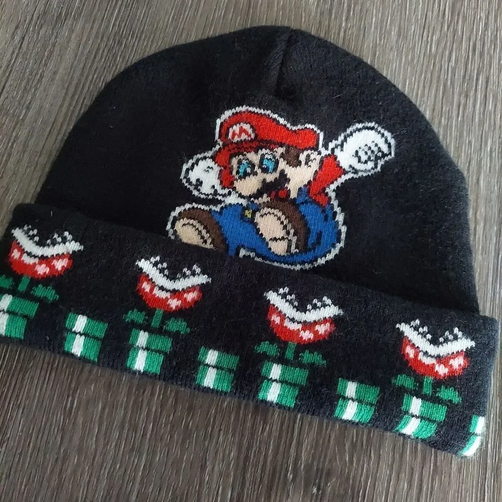 Nintendo Super Mario Boys Black Beanie Hat
